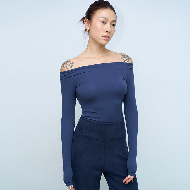 Women's Cotton Jersey Off-Shoulder Long Sleeve Top teemdrop