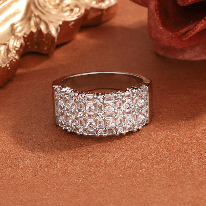 Zircon Flower Copper Ring Elegant Simple Versatile Fashion Jewelry