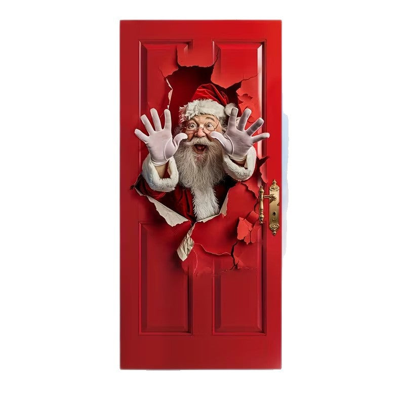 Milk Silk Christmas Door Banner Reindeer Santa Claus Design Festive Party Decoration Hanging Cloth for Home Living Room Bedroom teemdrop