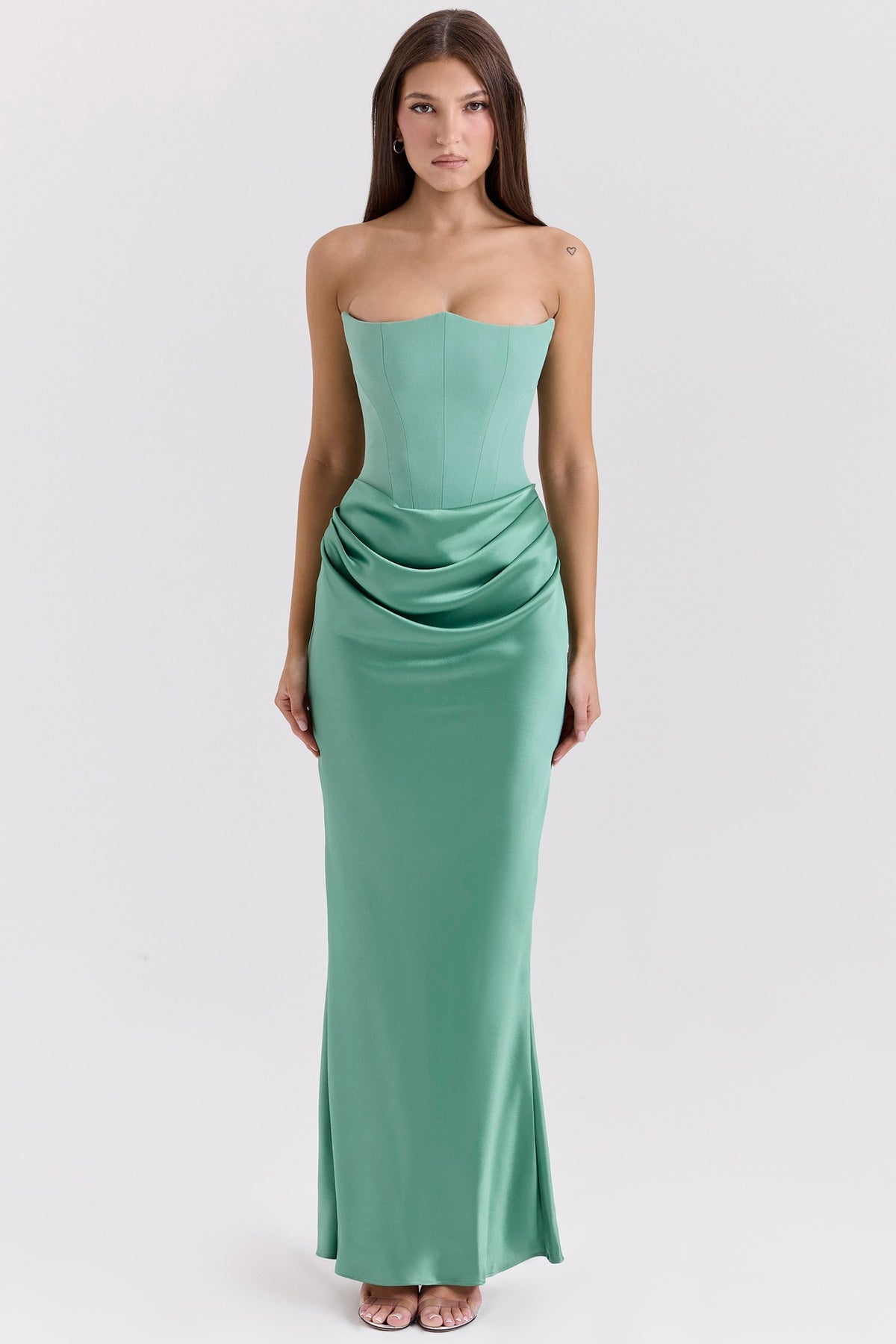 Women's Satin Off-Shoulder Pleated Long Bodycon Dress teemdrop