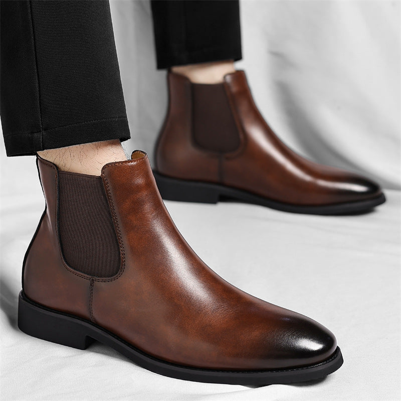 High-top cowhide ankle boots, Chelsea style teemdrop