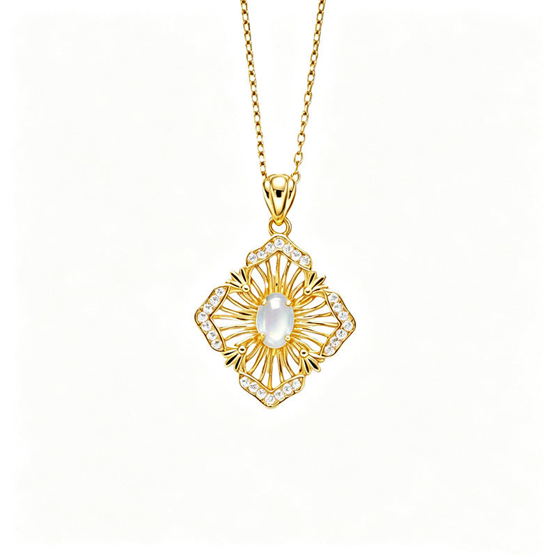 S925 Sterling Silver Natural Birthstone Geometric Pendant Necklace