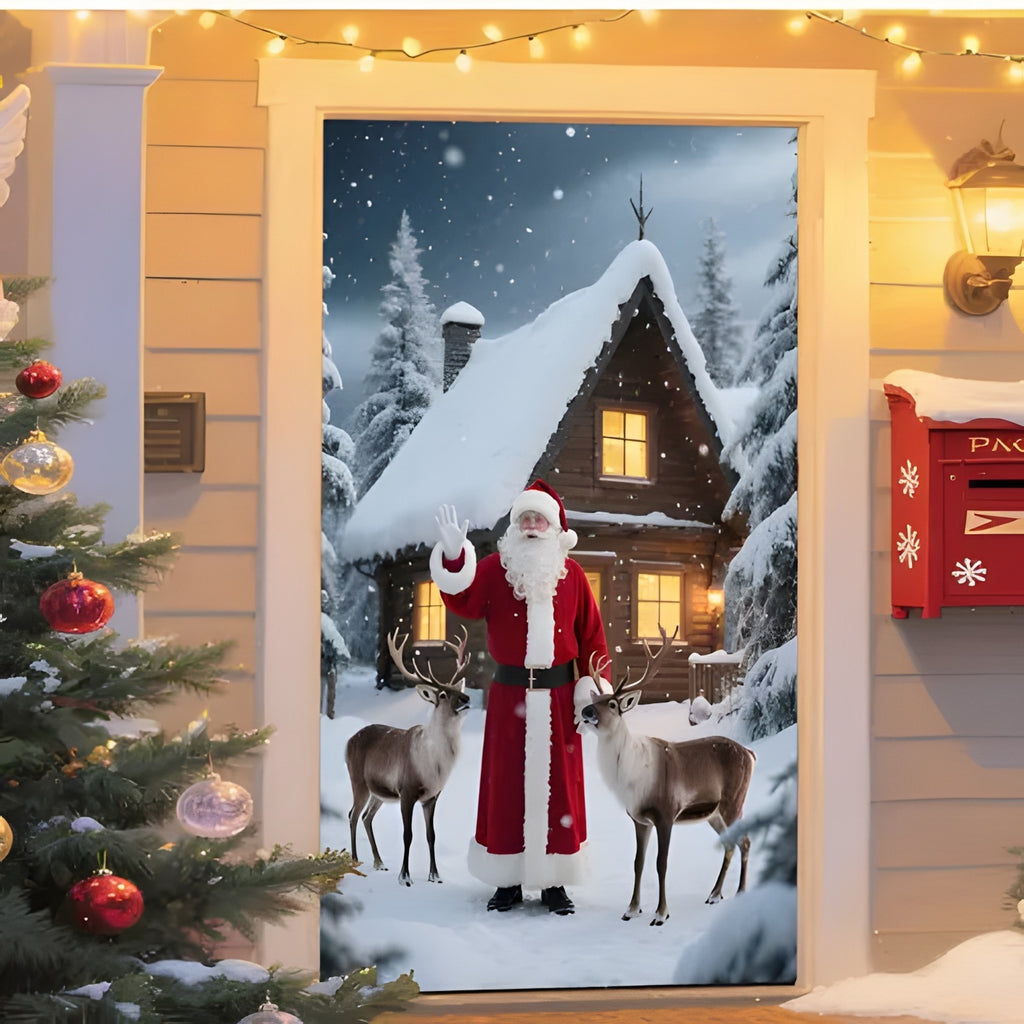 Christmas Santa Claus Polyester Door Cover Decoration 90x180cm teemdrop