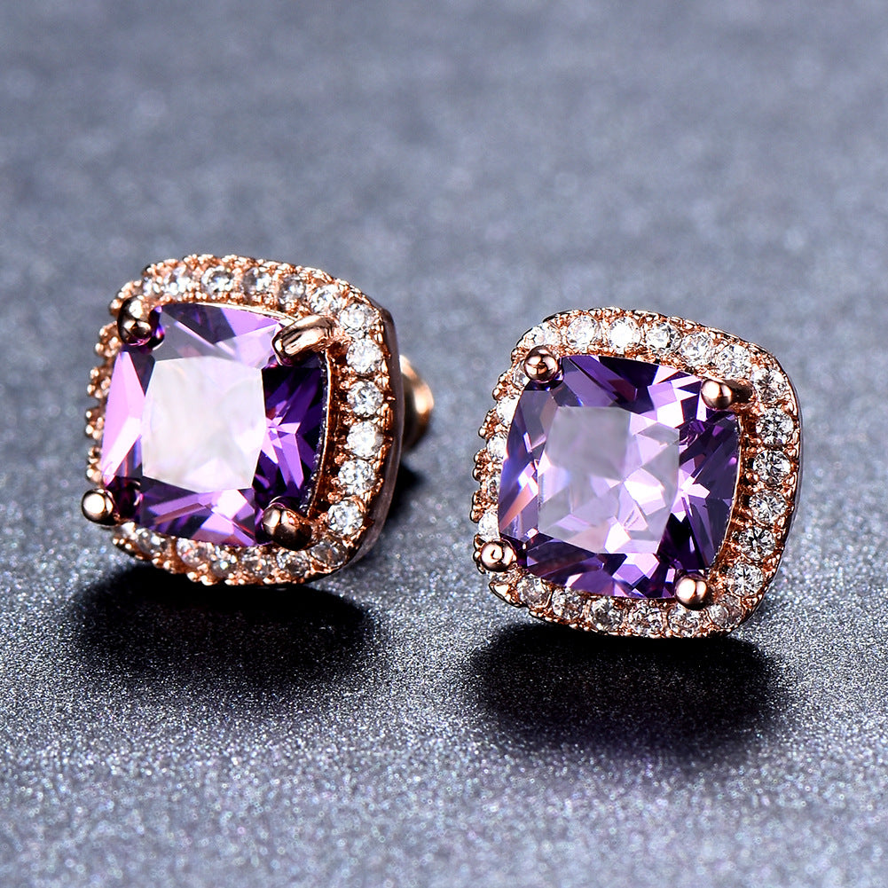 Geometric Full Diamond Zircon Earrings for Women Electroplated Copper Studs