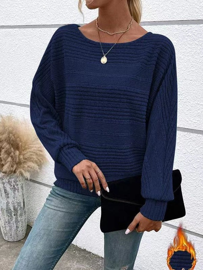 Solid-color long-sleeve knit sweater teemdrop