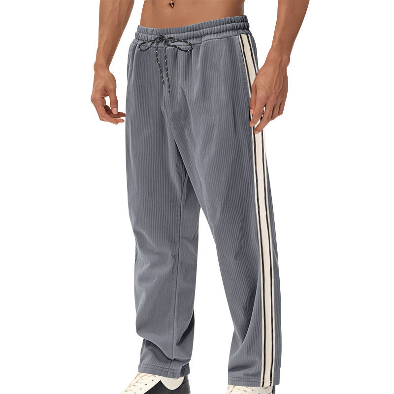 Men's Loose Fit Patchwork Corduroy Casual Pants with Drawstring teemdrop