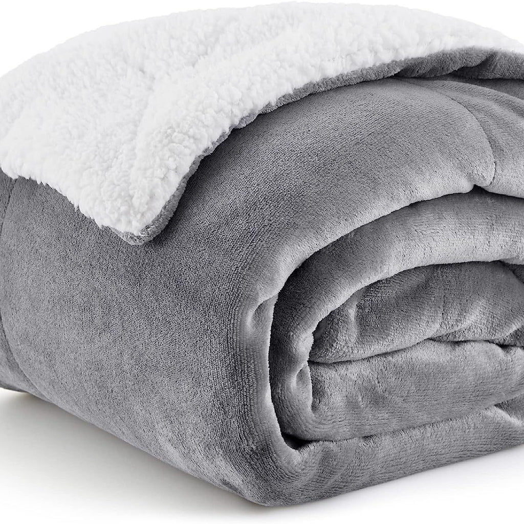 Double-Sided Plush Sherpa Fleece Blanket Thick Warm Solid Color Soft Throw