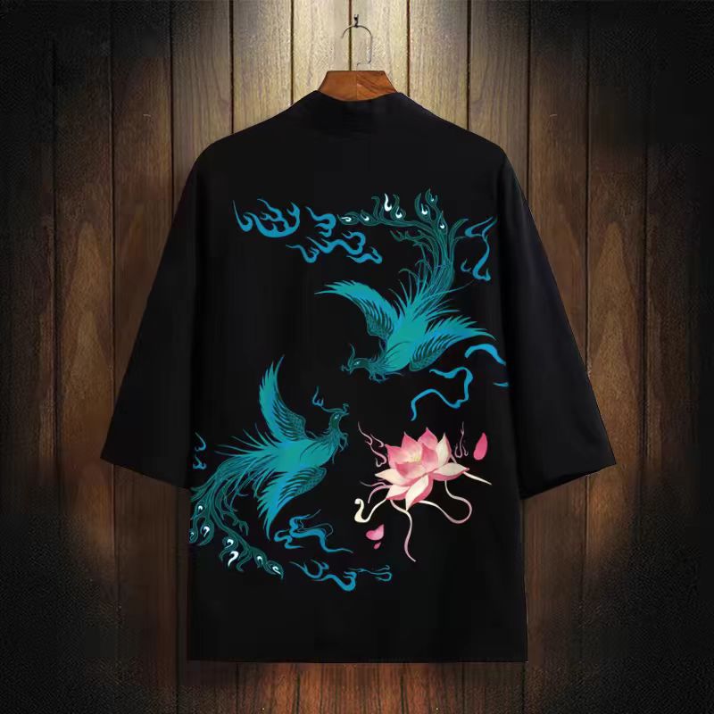 Traditional Print Open Front Cardigan Robe teemdrop