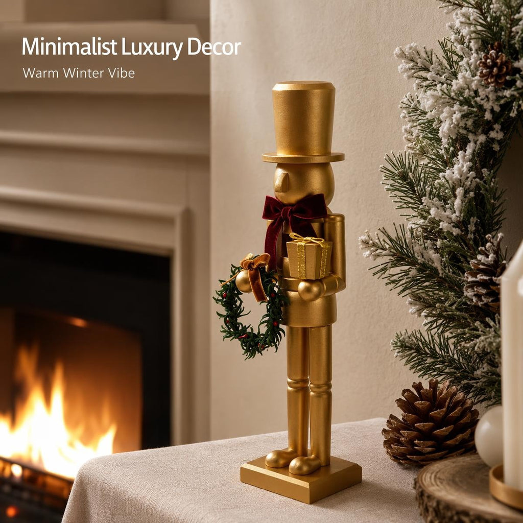 Matte Gold Wooden Nutcracker Christmas Decoration