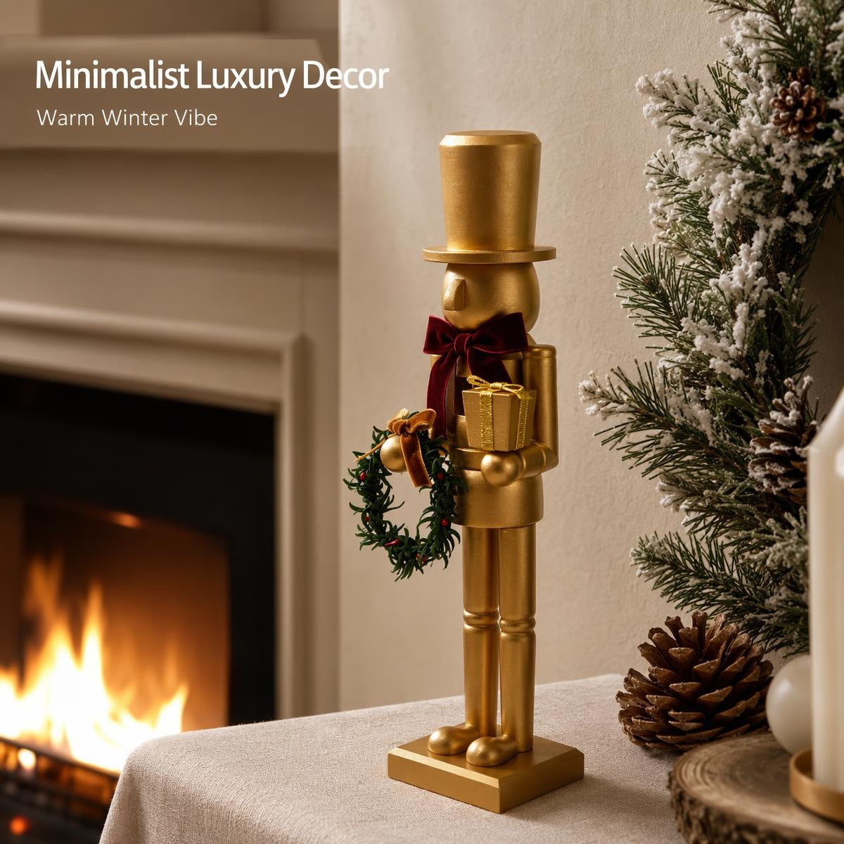 Matte Gold Wooden Nutcracker Christmas Decoration