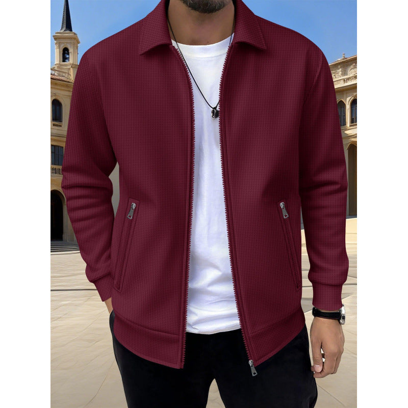 Men's Plus-Size Waffle Knit Full-Zip Long-Sleeve Jacket teemdrop