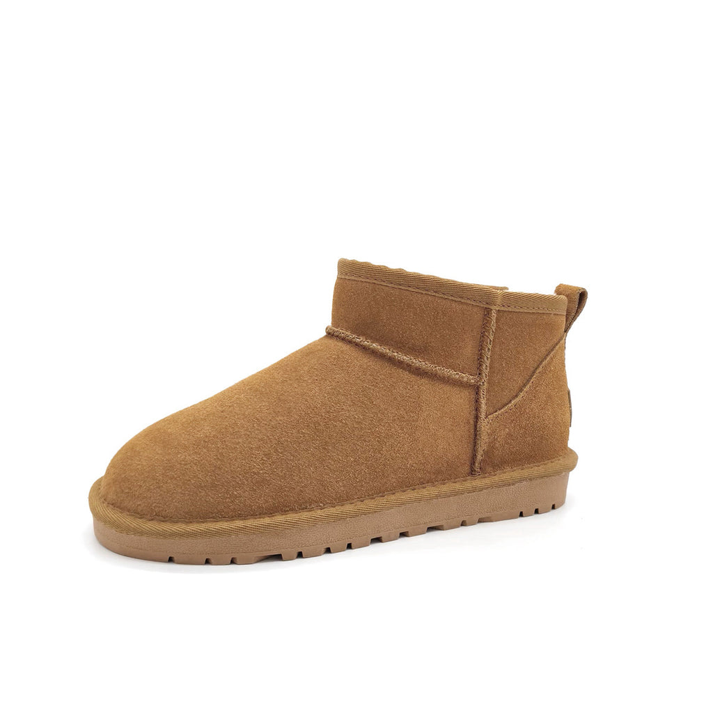 Women's Cowhide Fleece-Lined Short Snow Boots Flat Heel Winter Warm Shoes teemdrop