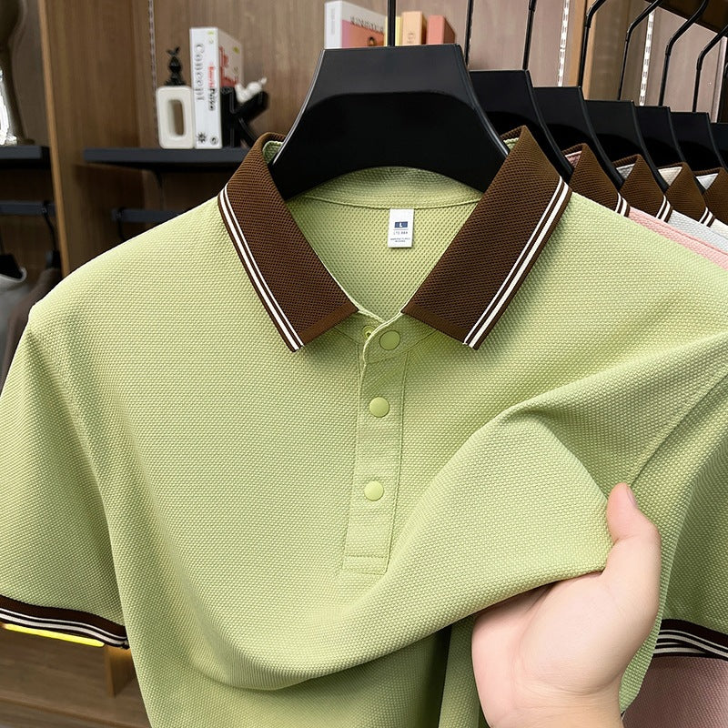 Men's Short Sleeve Polo Shirt Solid Color Lapel Casual Lightweight Summer T-Shirt teemdrop