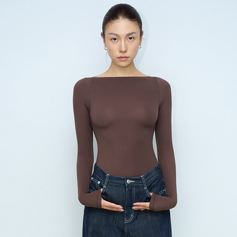 Women's Cotton Jersey Off-Shoulder Long Sleeve Top teemdrop