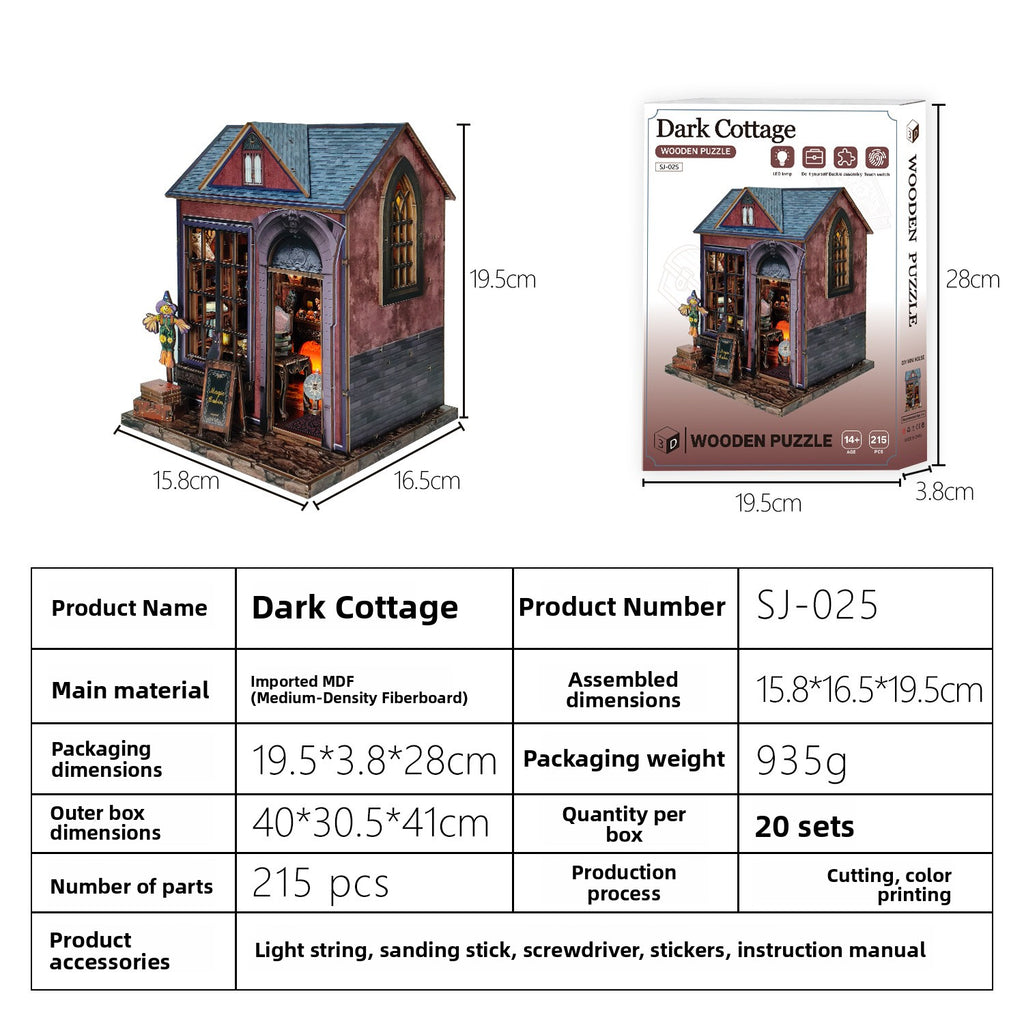 DIY Wooden Miniature House 3D Puzzle Model Building Kit with LED Light teemdrop