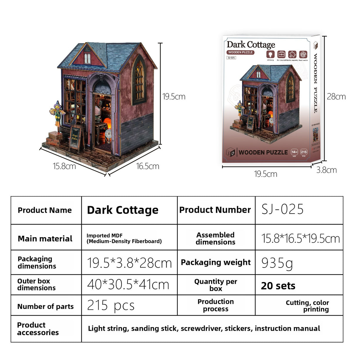 DIY Wooden Miniature House 3D Puzzle Model Building Kit with LED Light teemdrop