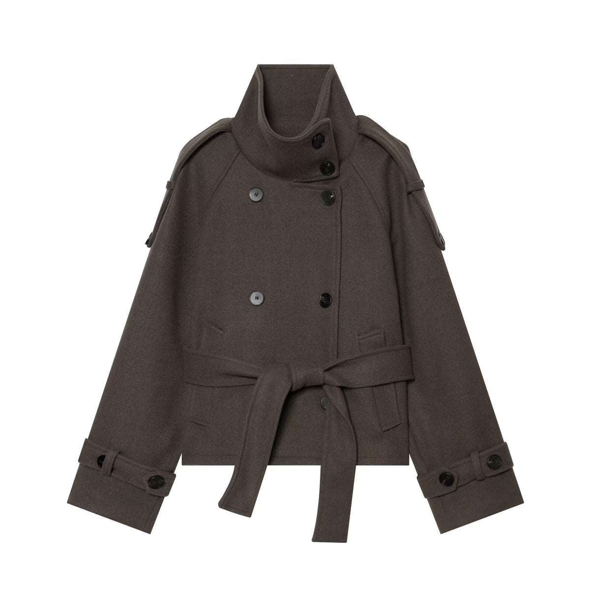 Women?s Double-Breasted Solid Color Long Sleeve Coat teemdrop