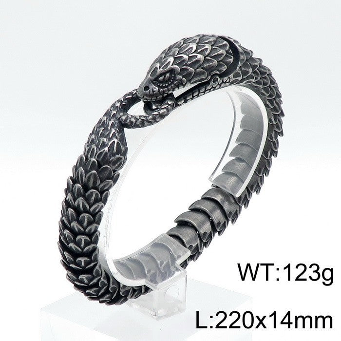 Men's Vintage Snake Head Titanium Steel Punk Bracelet