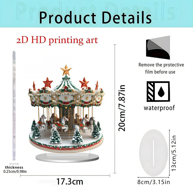 Christmas Carousel 2D Acrylic Stand Holiday Ornament Home Decoration