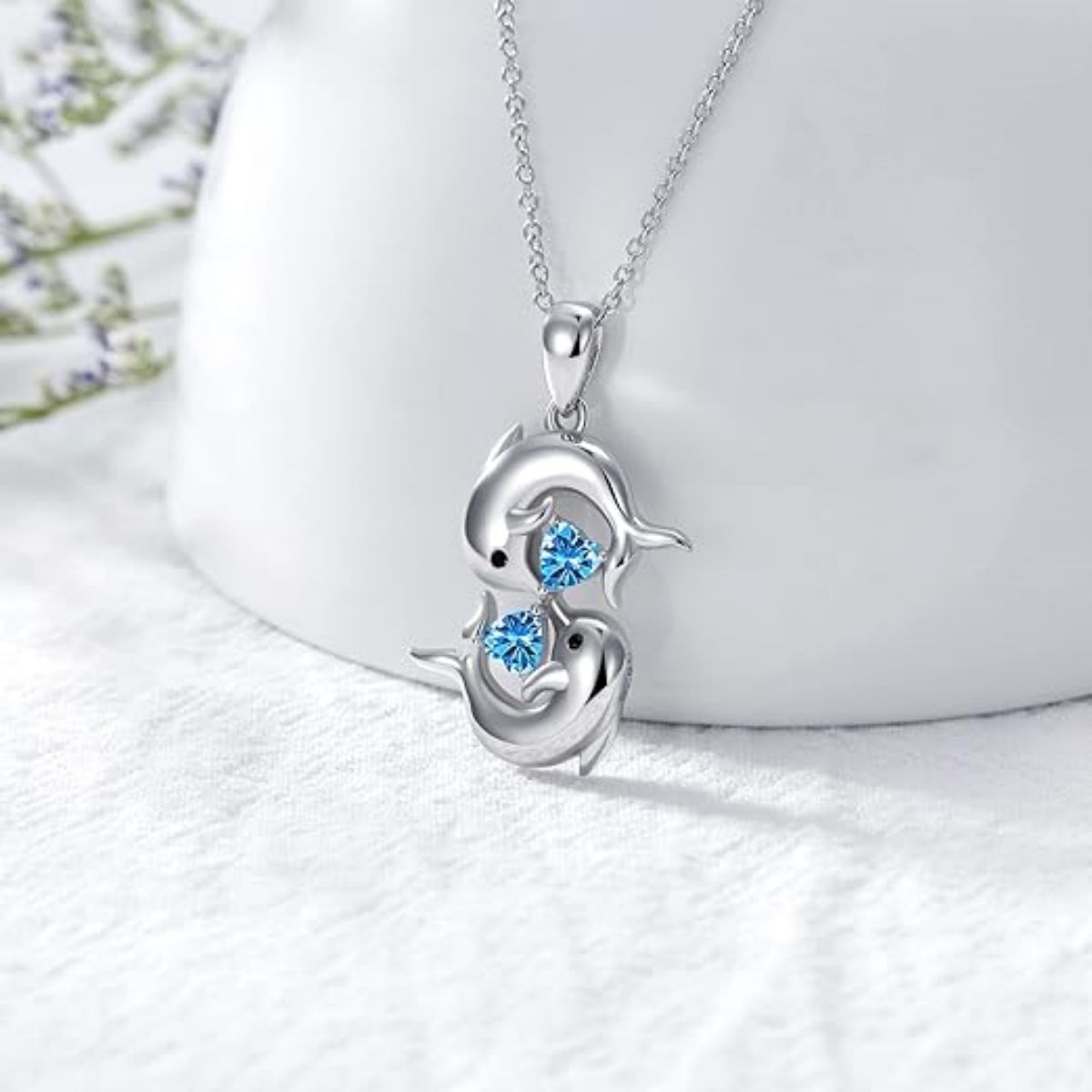 Blue Heart Zircon Dolphin Pendant Alloy Necklace teemdrop