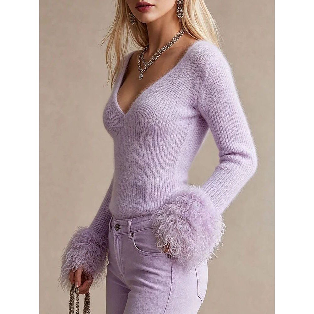 Comfortable Solid Color Long Sleeve Pullover Casual Knitted teemdrop