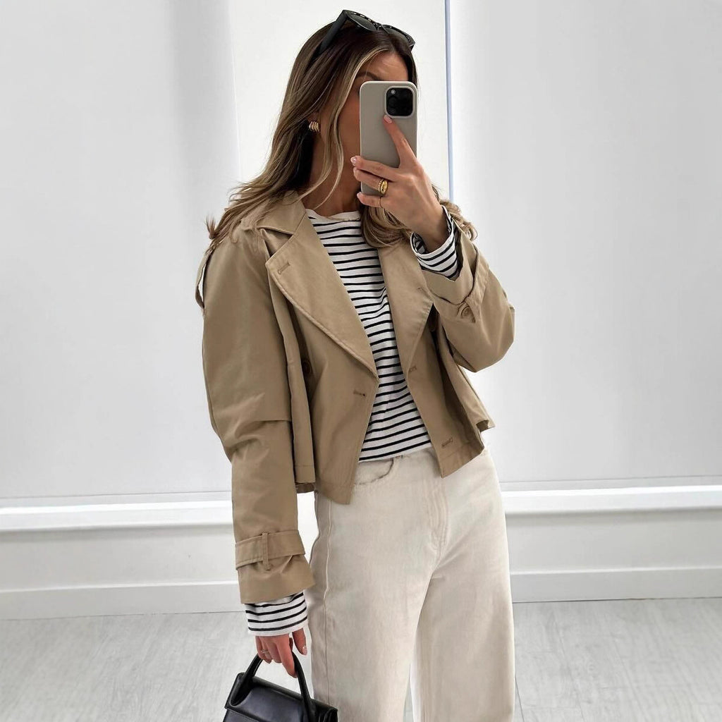 Double-breasted short trench coat teemdrop