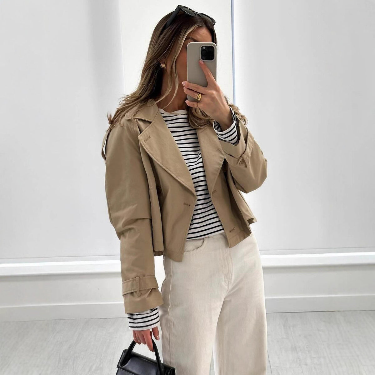 Double-breasted short trench coat teemdrop