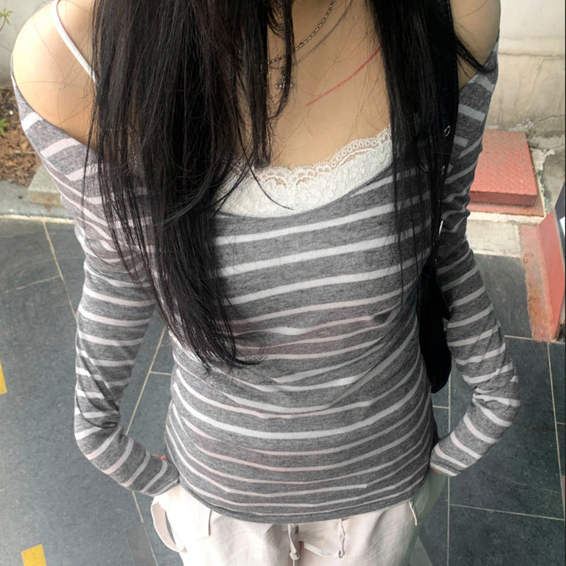 Striped Contrasting Color V-neck Top teemdrop