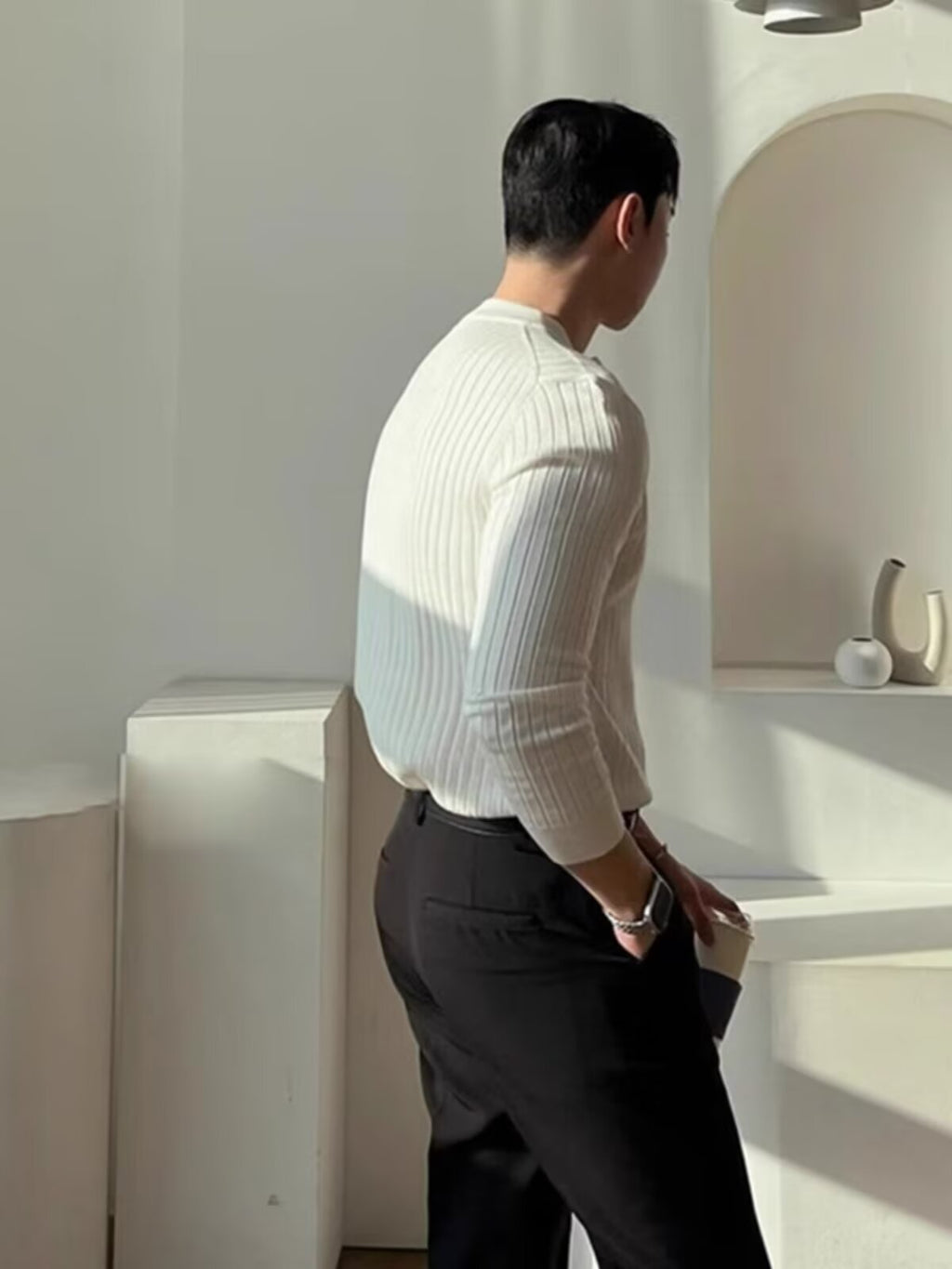 Men's Cotton Blend Henley Sweater Long Sleeve Slim Fit Pullover teemdrop