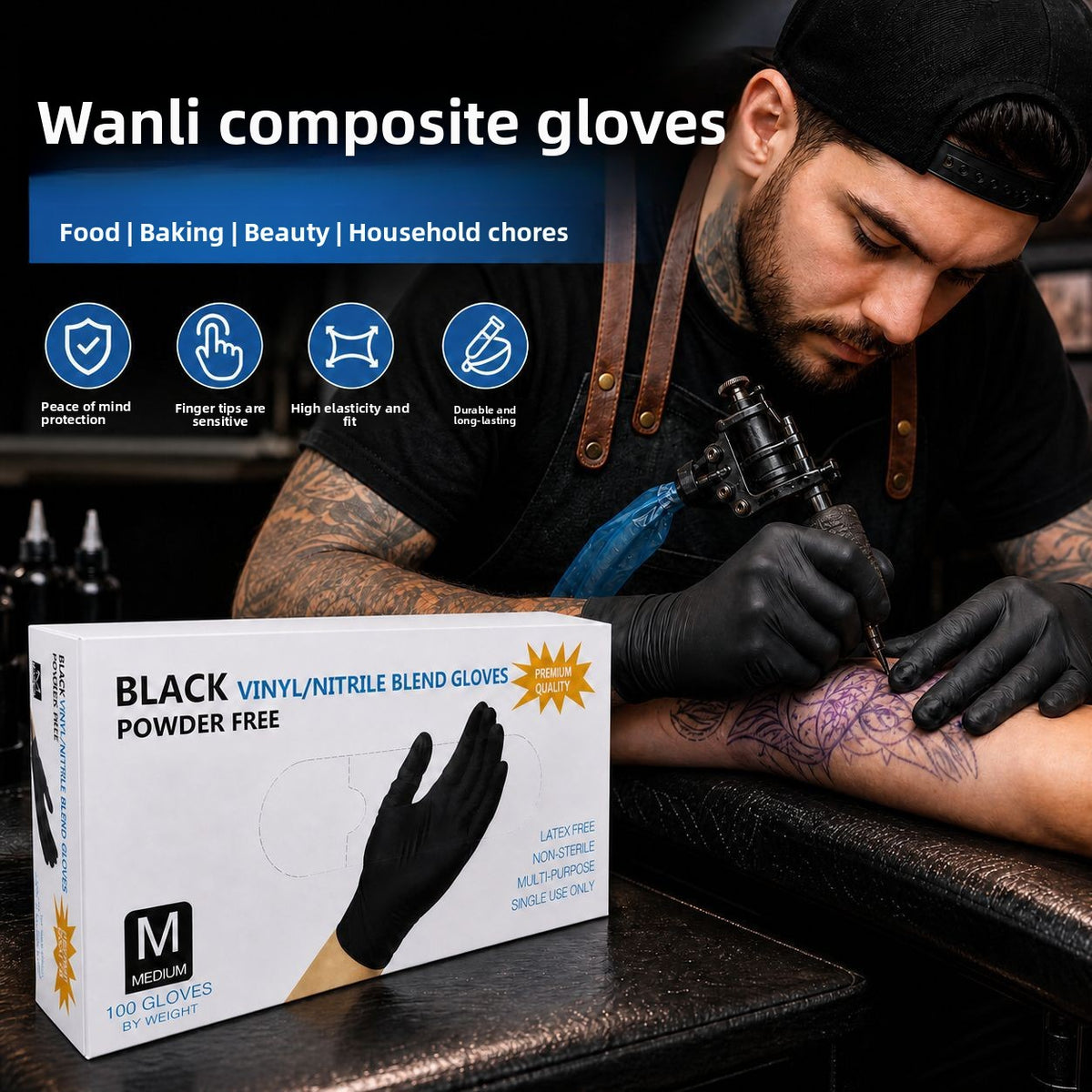 Disposable Black Nitrile Gloves