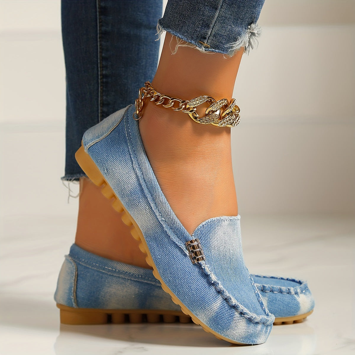 Metal snap round-toe flat women's shoes teemdrop