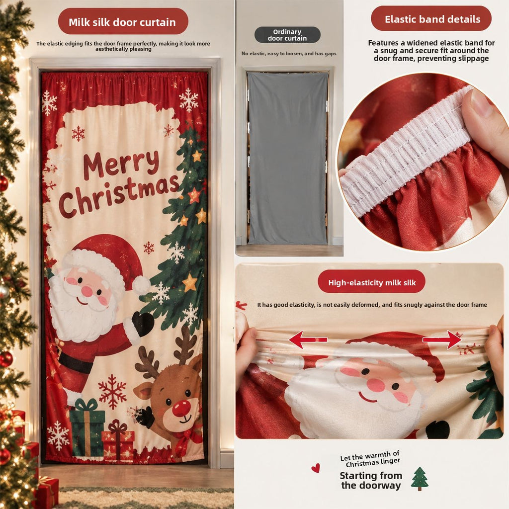 Milk Silk Christmas Door Banner Reindeer Santa Claus Design Festive Party Decoration Hanging Cloth for Home Living Room Bedroom teemdrop
