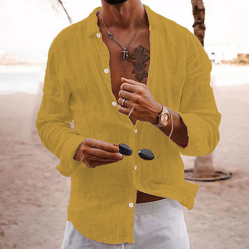 Cotton-linen long-sleeve shirt teemdrop