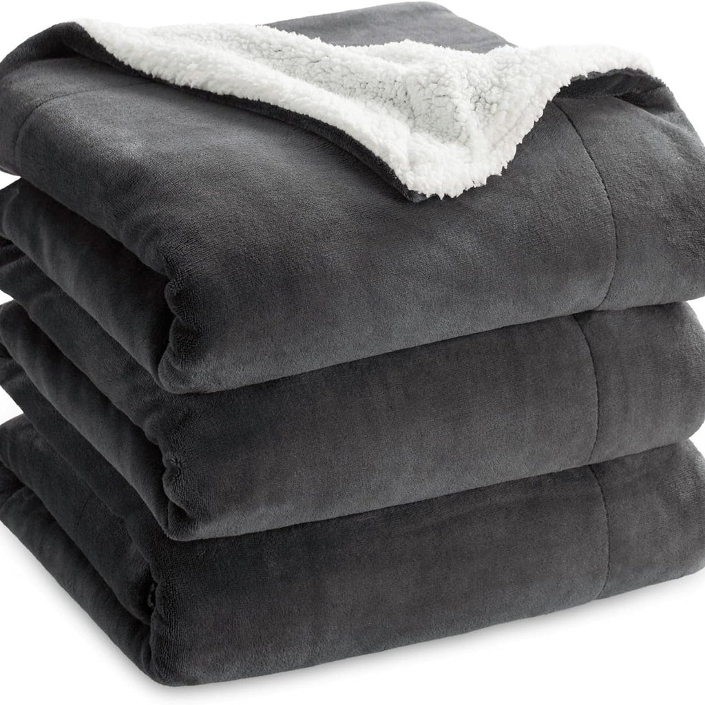 Double-Sided Plush Sherpa Fleece Blanket Thick Warm Solid Color Soft Throw