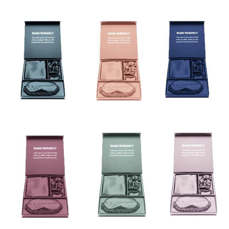 Satin 3-Piece Sleep Set Eye Mask Hair Tie Pillowcase Magnetic Gift Box
