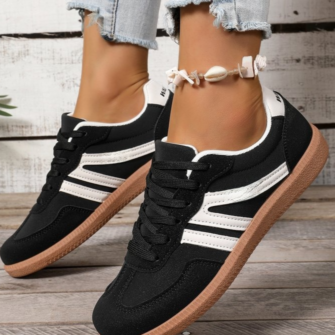 Women Retro Color-Blocking Lace-Up Training Shoes teemdrop