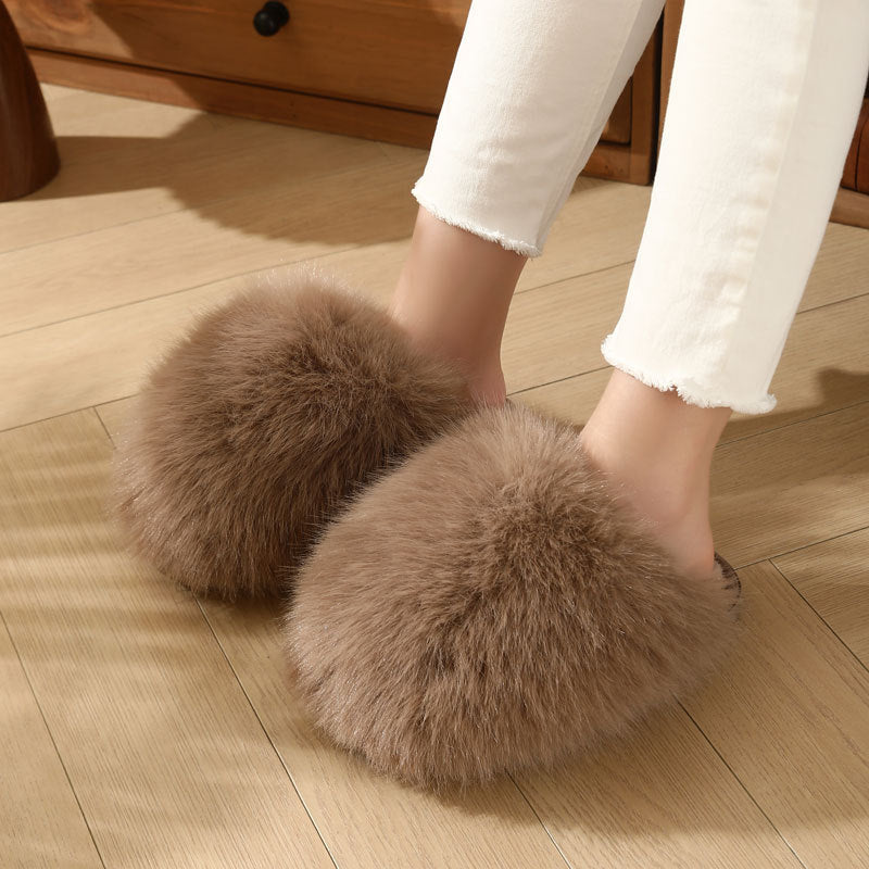Women Fluffy Plush Slip-on Anti-Slip Home Slippers with Thick Warm Fur Lining teemdrop