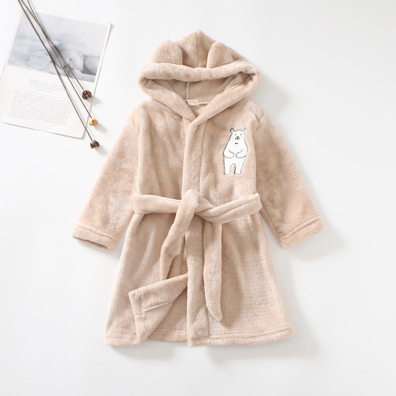 hildren Flannel Hooded Animal Bathrobe for Boys Girls