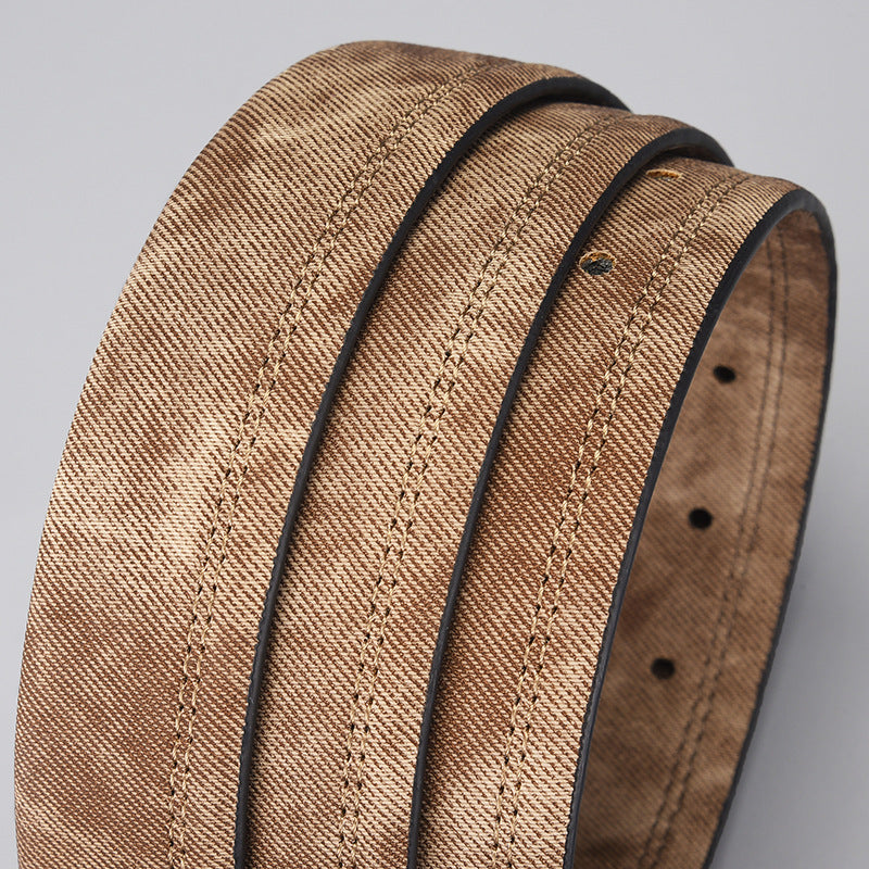 Men's PU Leather Belt with Creative Denim Pattern and Pin Buckle teemdrop