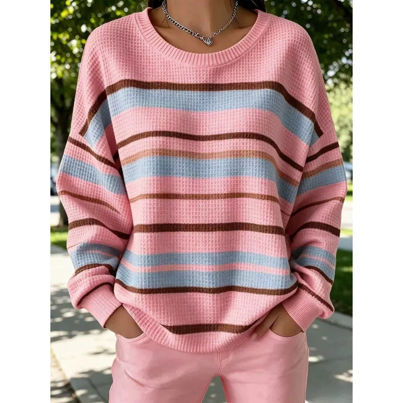 Plaid patterned round-neck long-sleeved casual hoodie teemdrop