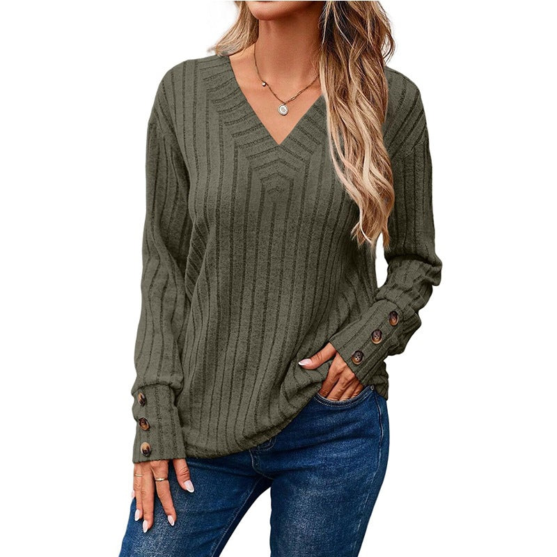 Women's long sleeve V-neck shirt teemdrop
