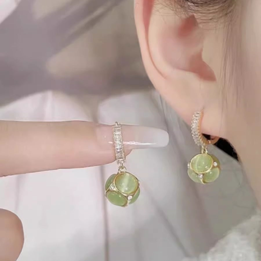 Cat's Eye Stone Geometric Metal Ear Buckle Earrings for Women