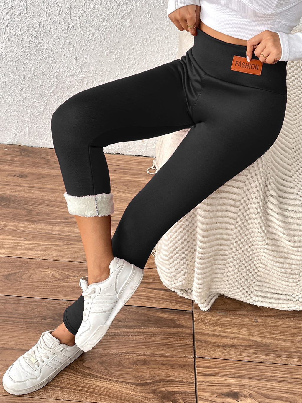 Women's High Waist Cashmere Warm Fleece Lined Elastic Skinny Pants teemdrop