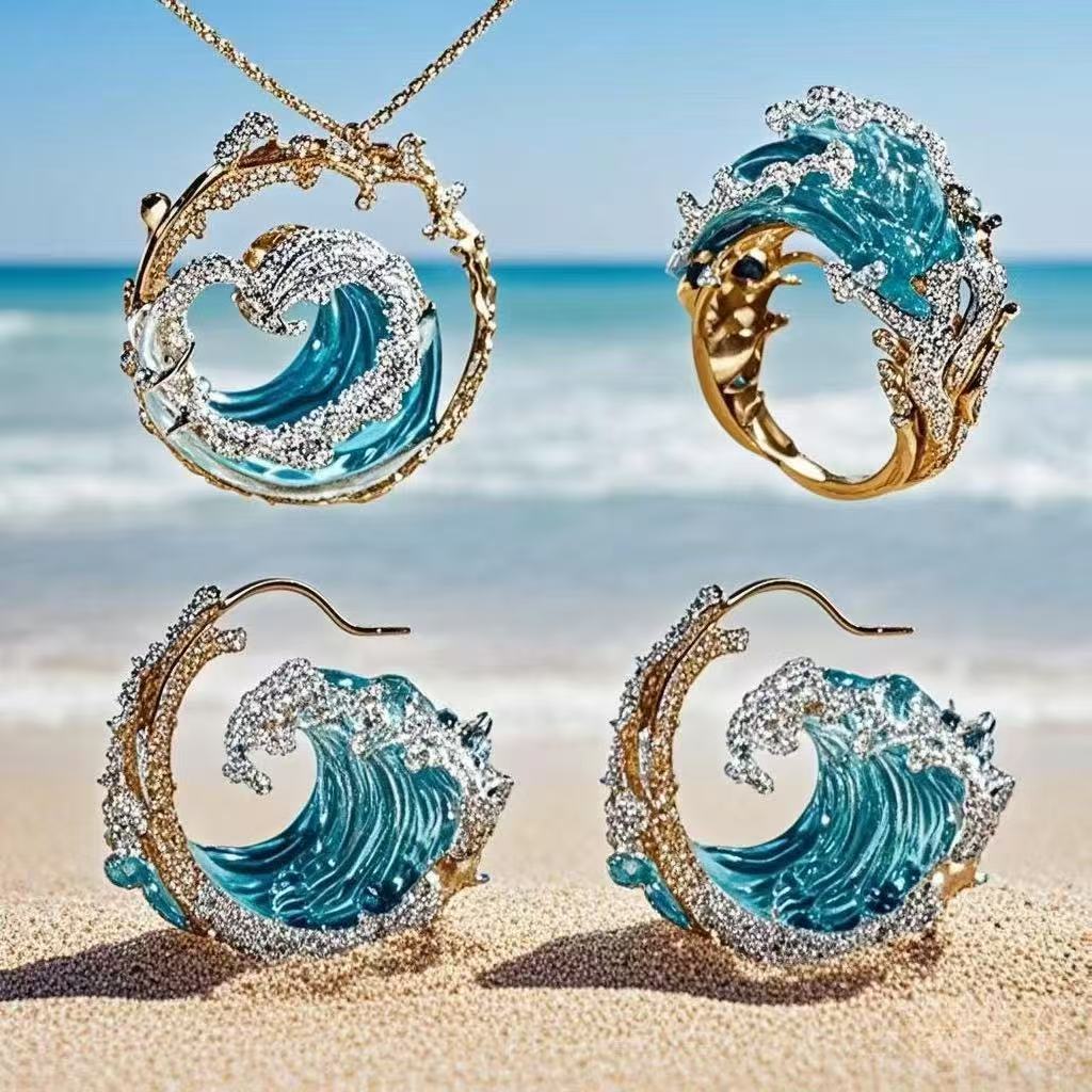 Creative Wave Resin Decoration Jewelry Set