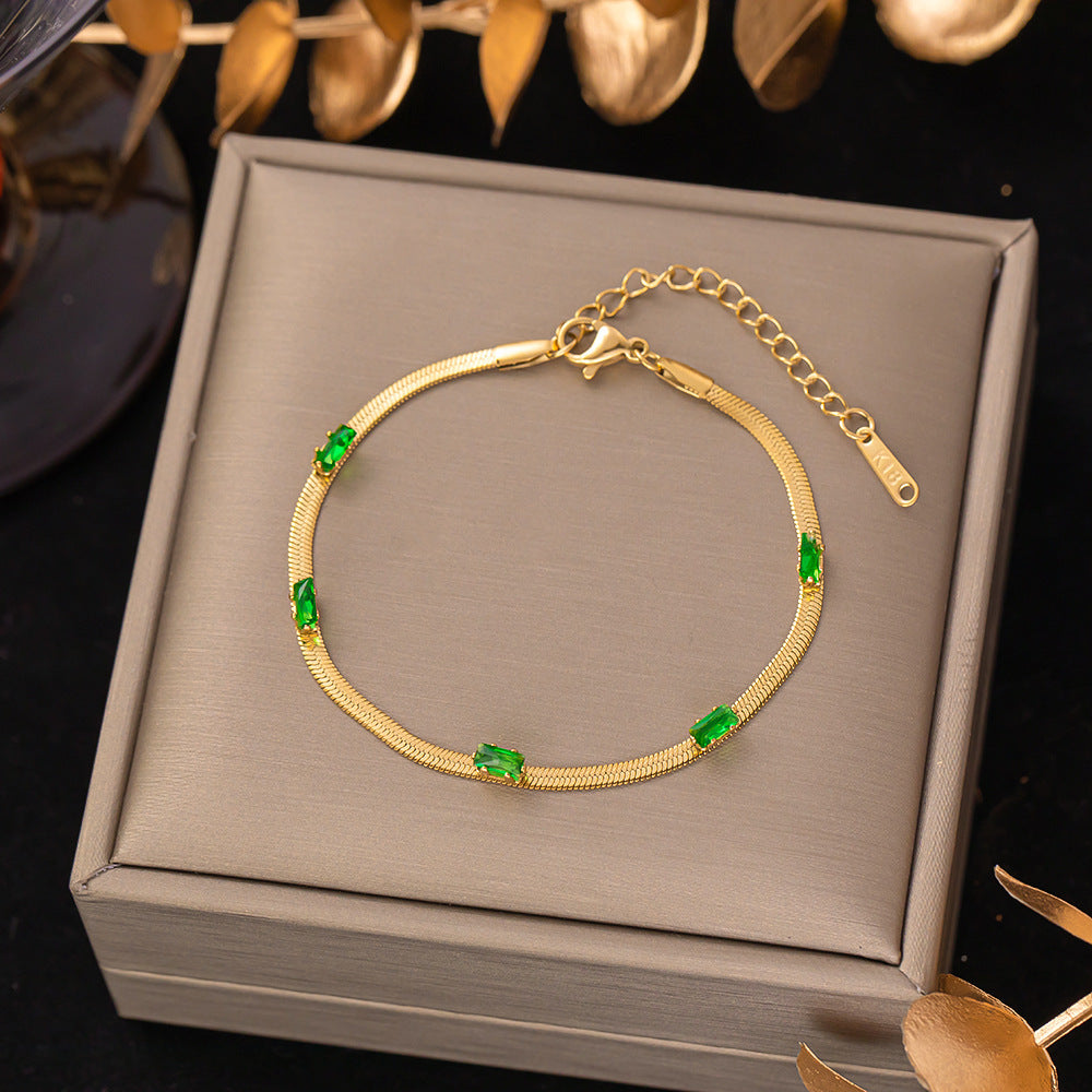 Women's Titanium Steel Inlaid Charm Bracelet Versatile Fashion Jewelry teemdrop