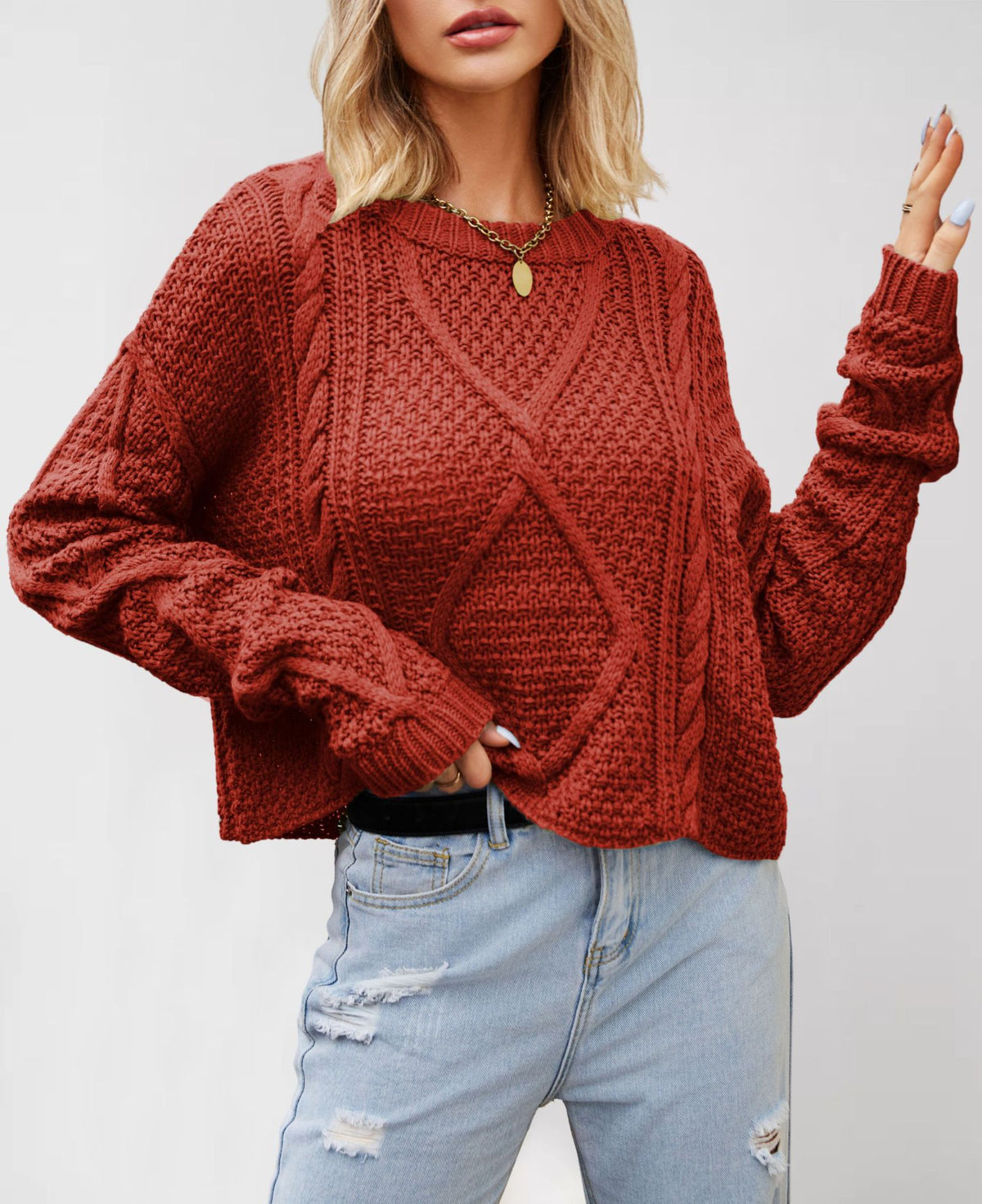 Women's Chunky Knit Twist Pullover Sweater teemdrop