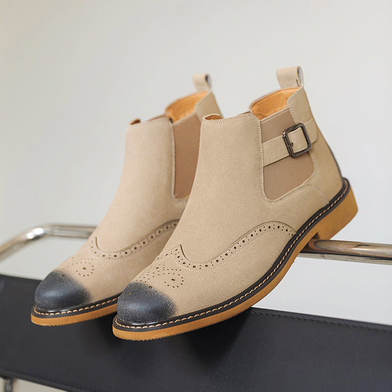 Mens Brogue Chelsea Leather Boots