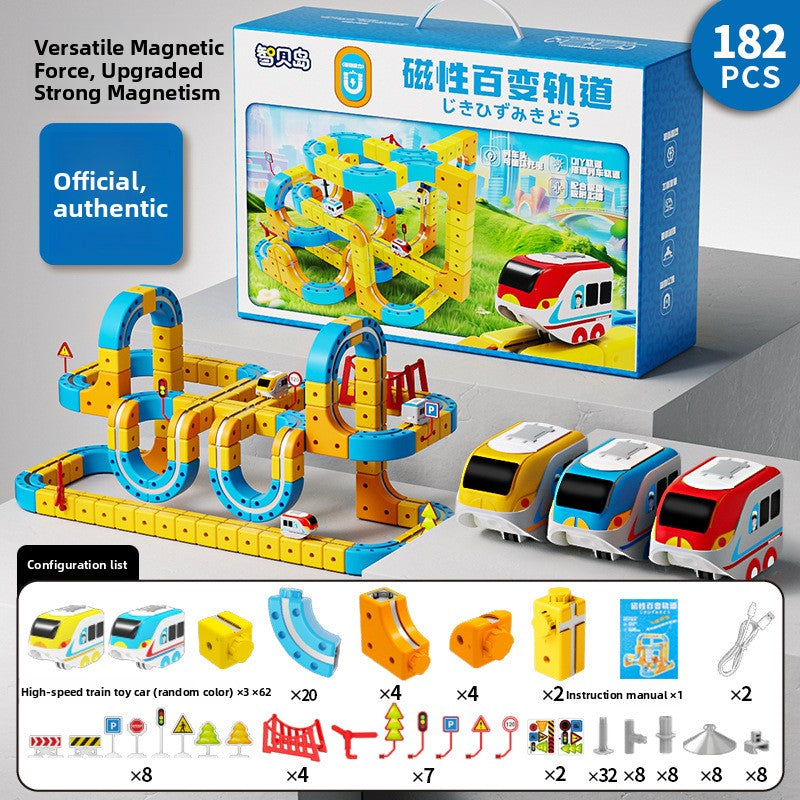 DIY Magnetic Levitation Building Blocks Track Car Set Toy with Rechargeable Cars