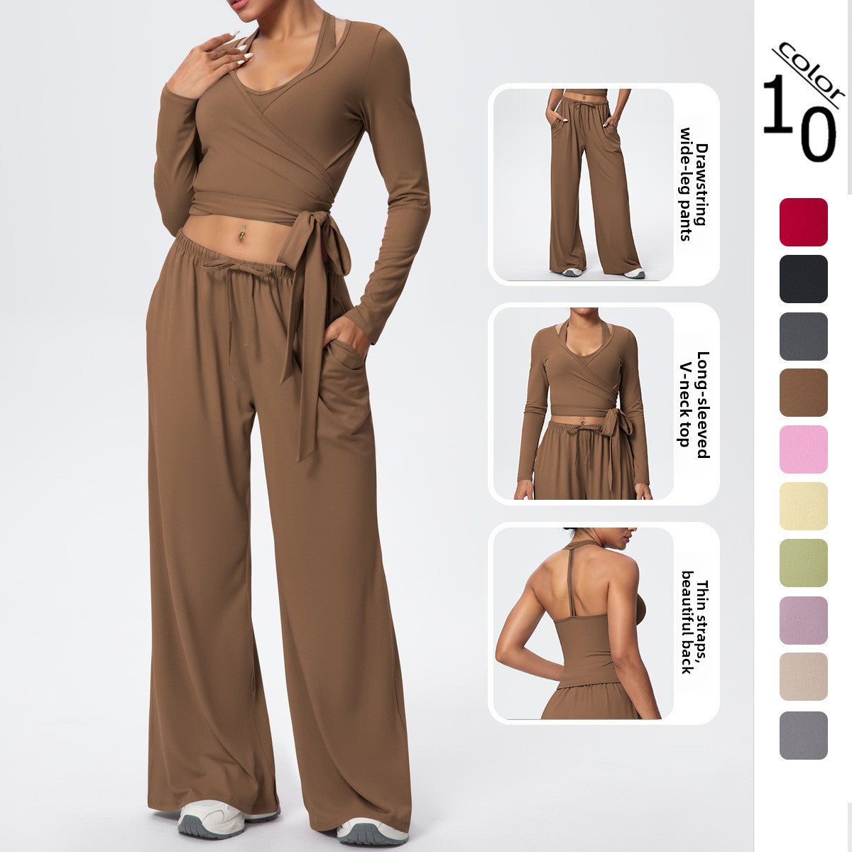 Ladies' stretchable breathable three-piece yoga set teemdrop