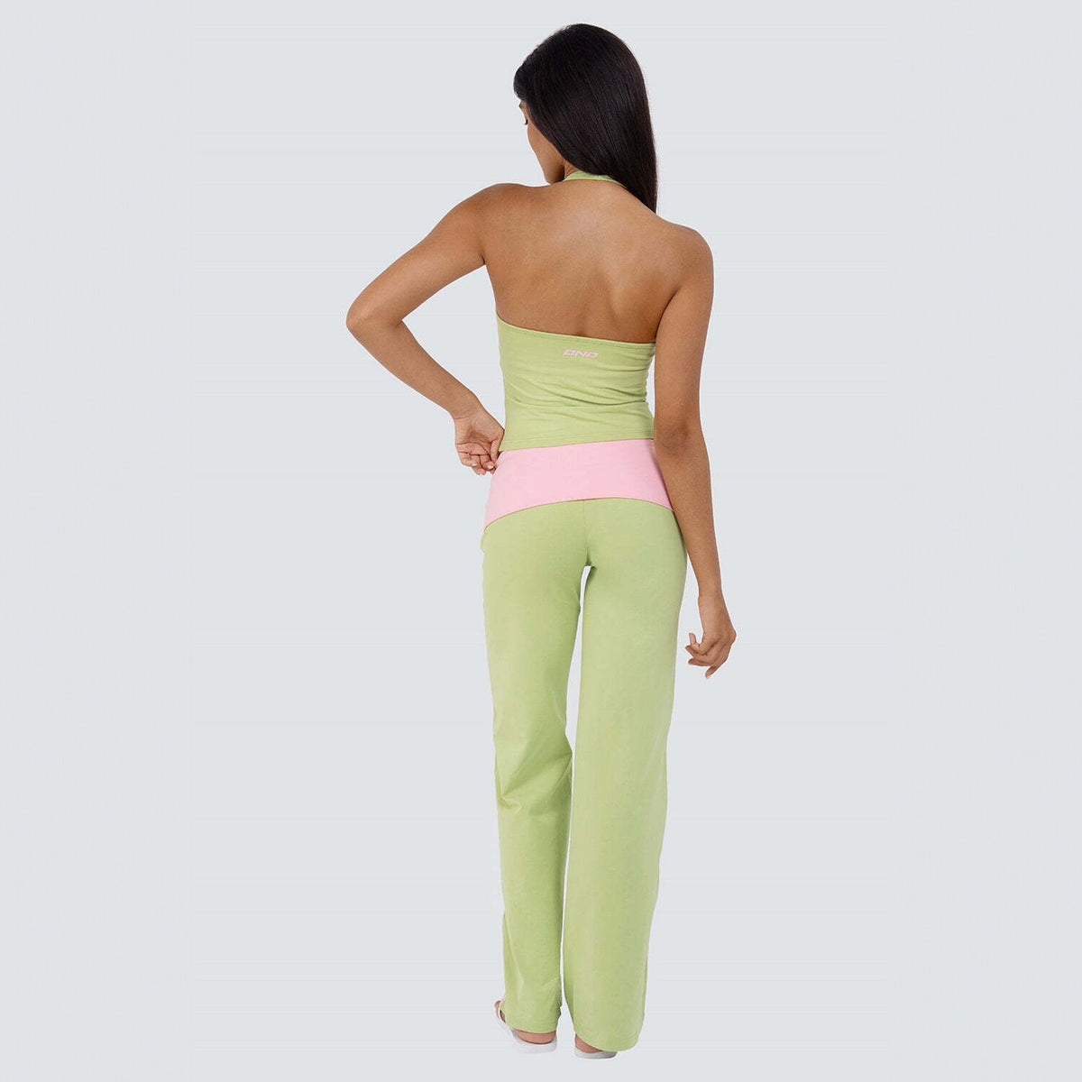 Women's Two-Piece Color-Block Halter Top and Straight-Leg Pants Set teemdrop